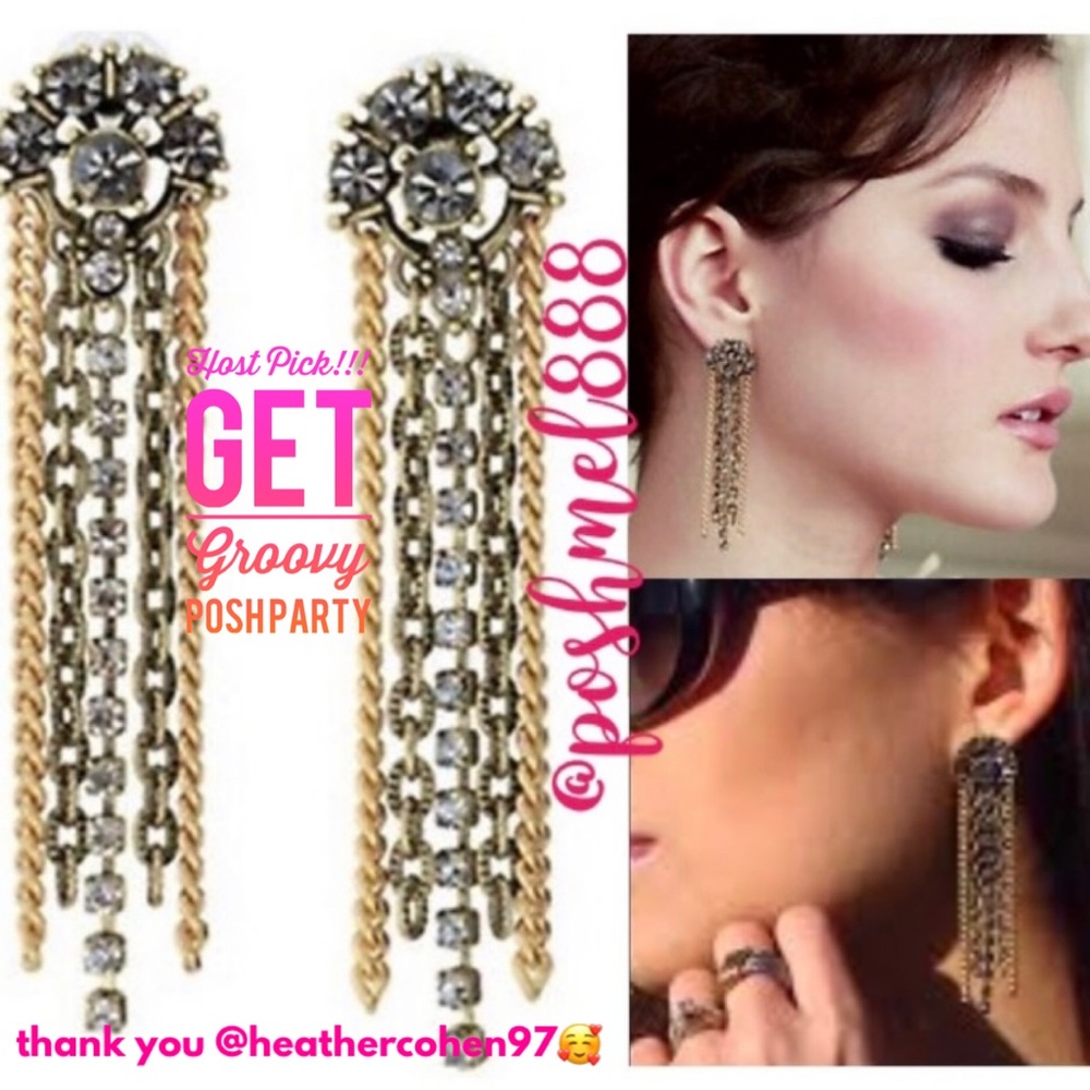 Stella & Dot | Mixed Metal Fringe Chain Rhinestone Cleo Earrings Retired